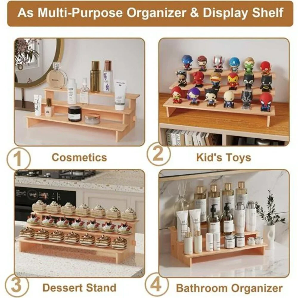 3 tier bamboo spice rack organizer kitchen cabinet pantry shelf storage jars can